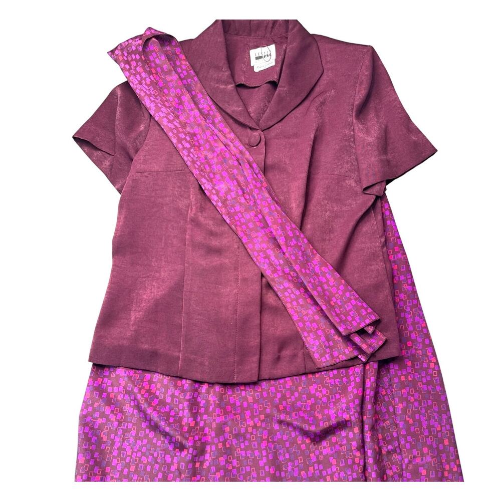 Vintage Leslie Fay Plum Jewel Tone 3 Piece Skirt Set Size 12 Petite Secretary